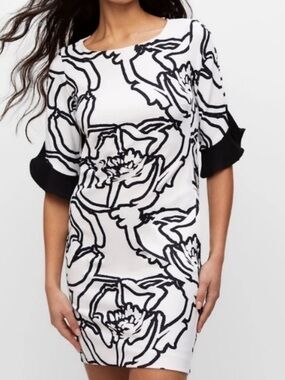 Joseph Ribkoff Black & White Floral Shift Dress New without tags